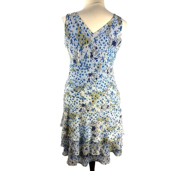 Cottage Boho Floral Print Sleeveless Tiered V-Neck Midi Dress Women's Medium - Picture 8 of 13